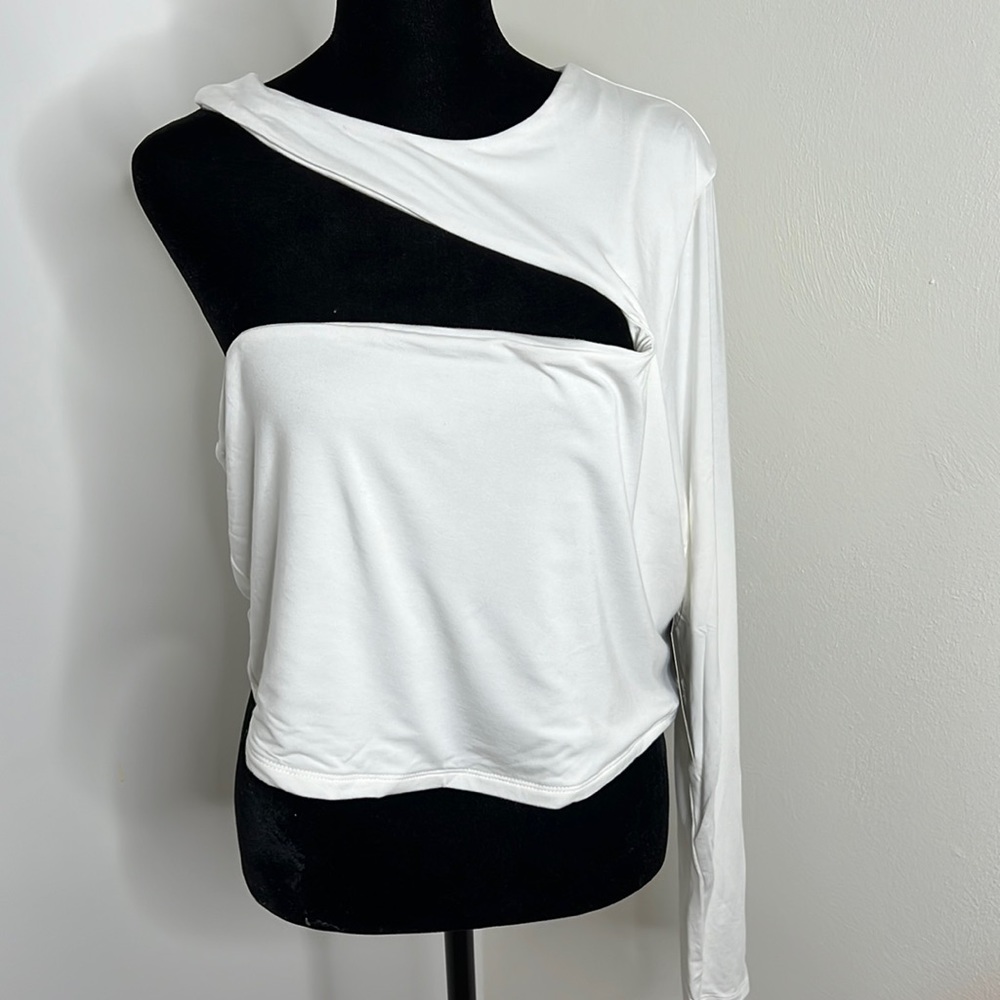 NAKED WARDROBE LH One-Sleeve Crop - White